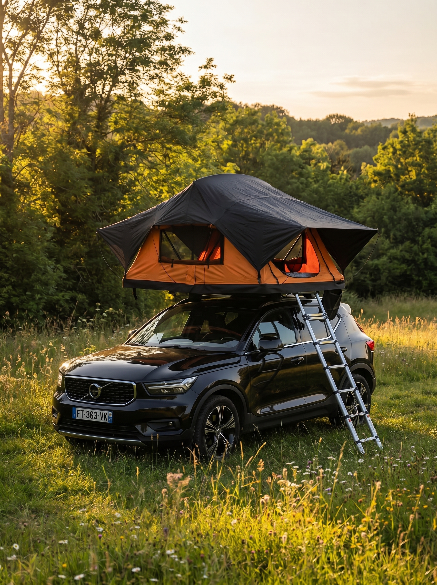Rooftop tent in nature