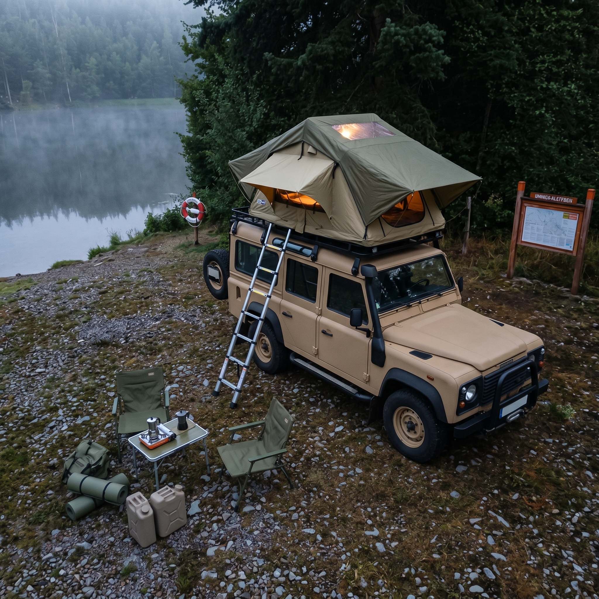 Tent open on a vehicle